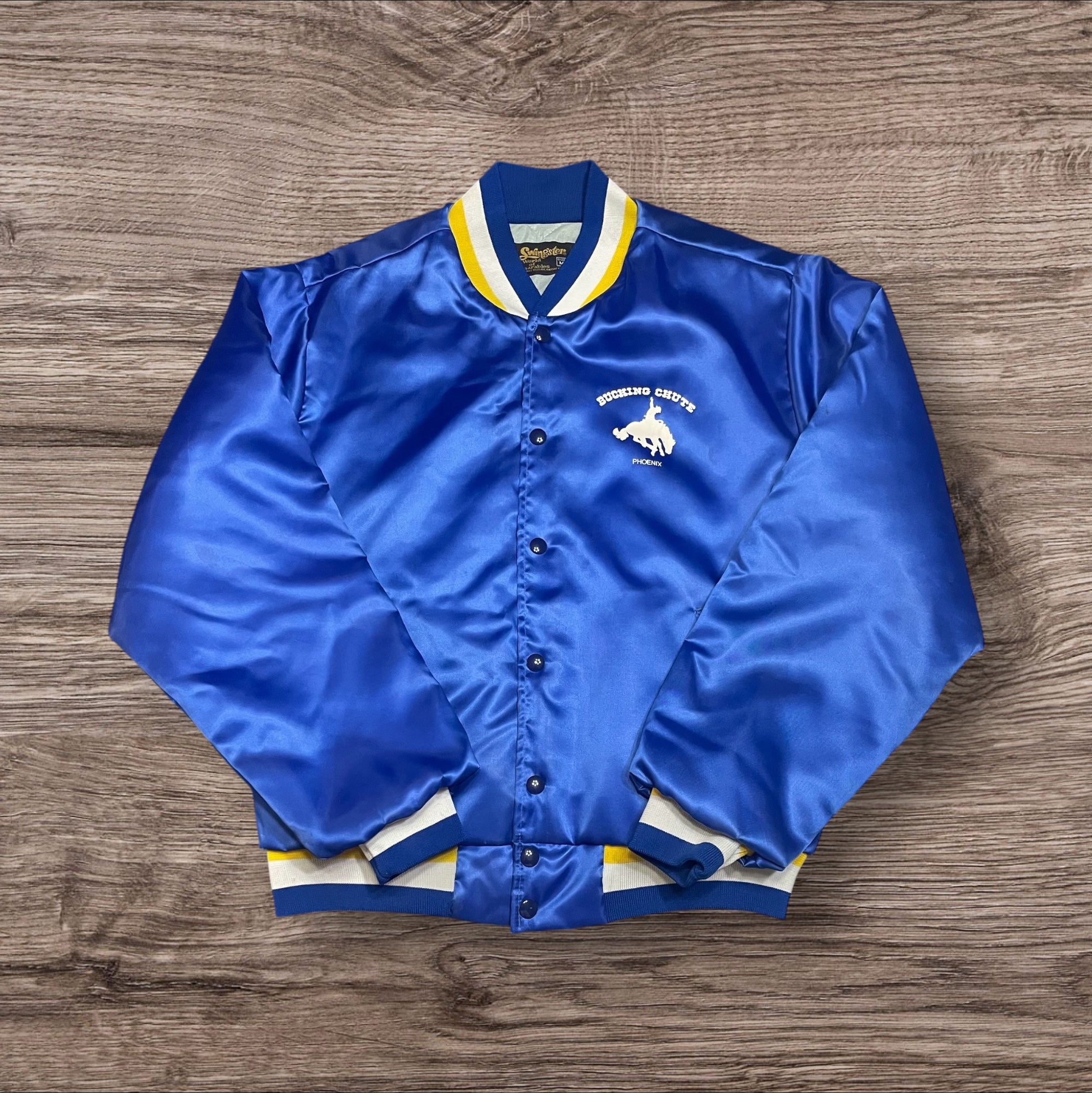 Medium Vintage Bucking Chute Saloon Blue Satin Bomber
