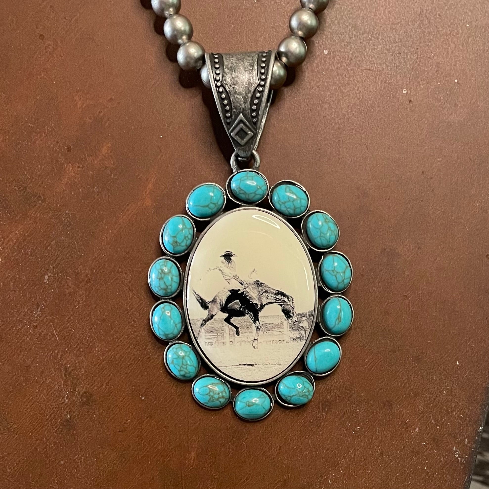 4" Faux Turquoise Cowboy Pendant