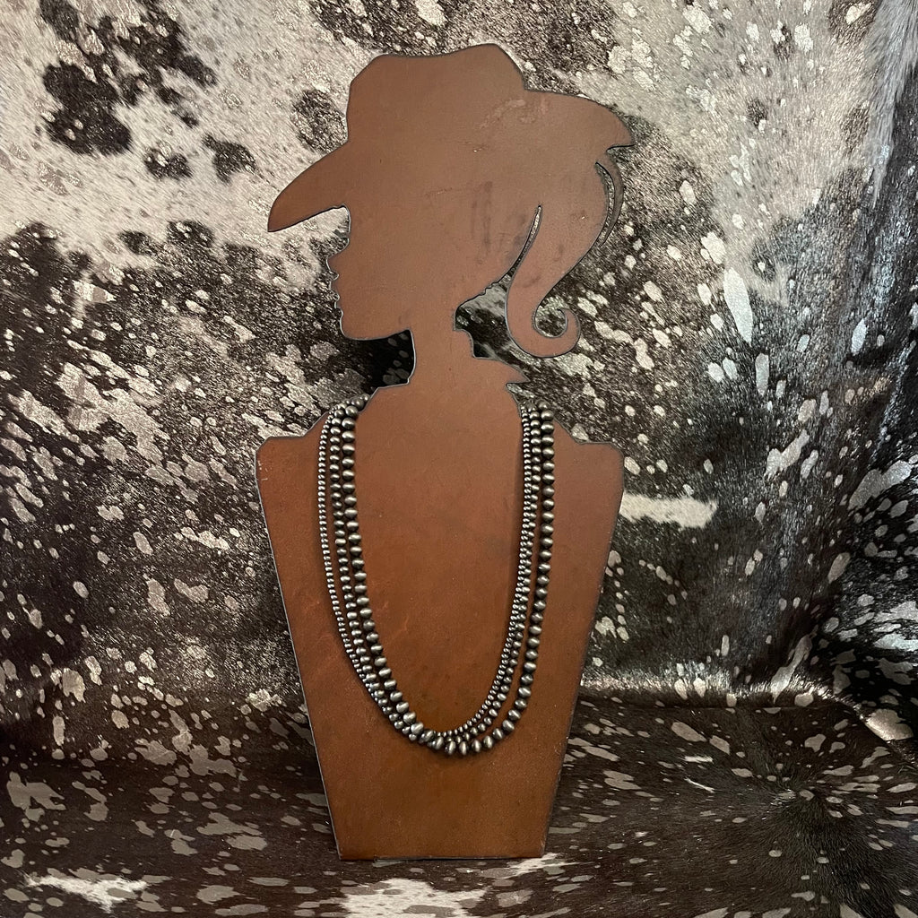 24" Tri-Layered Silver-Tone Navajo Bead Necklace