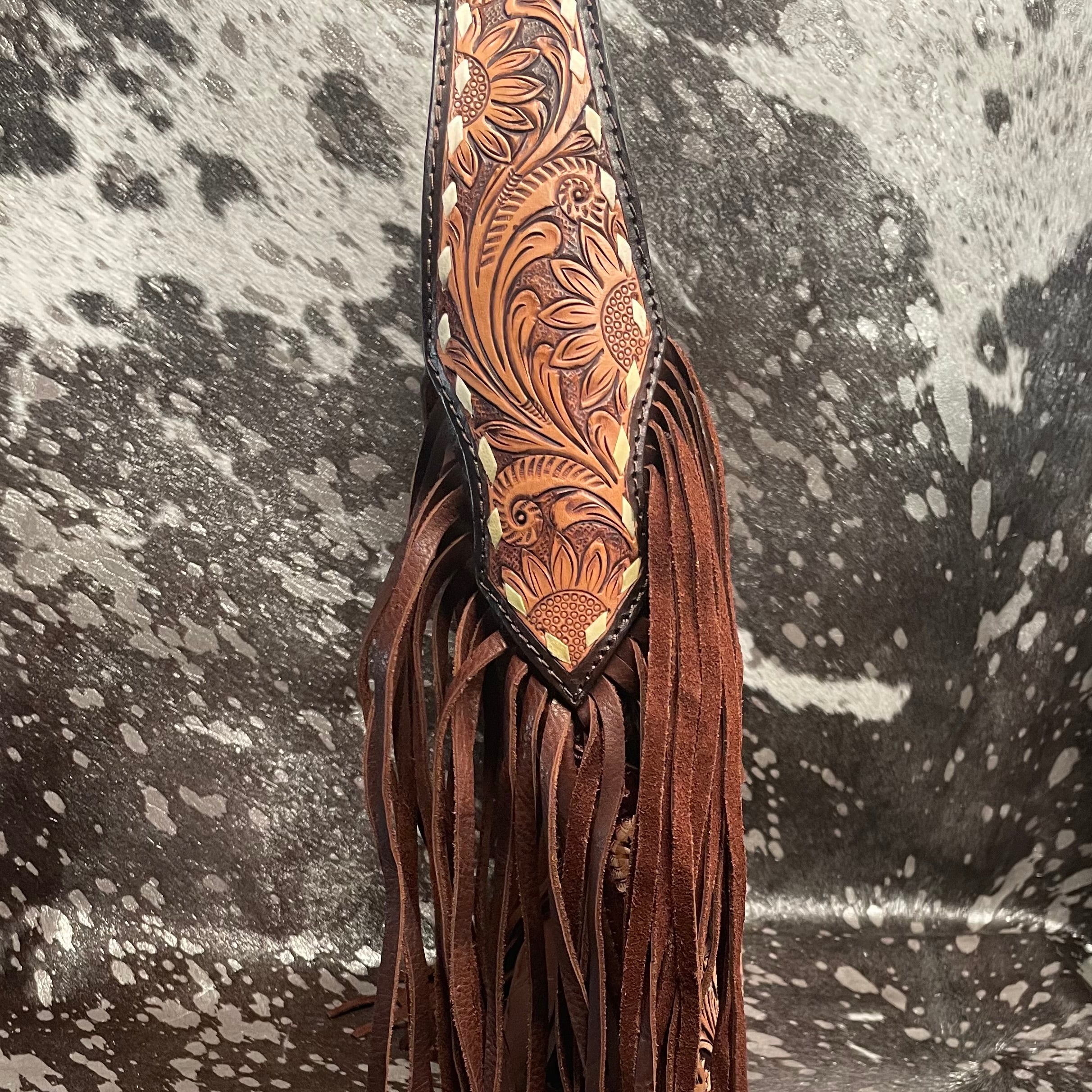 American Darling Hair on Hide Hobo Bag with Sunflower Tooling