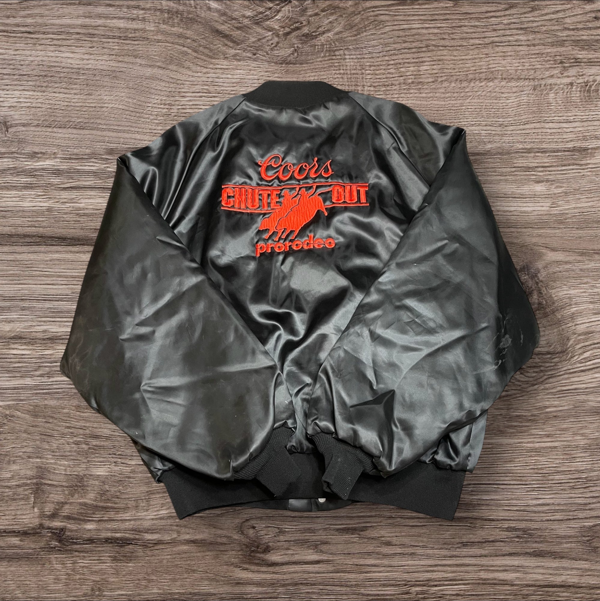 2XLarge Vintage Coors Chute Out Pro Rodeo Black Satin Bomber