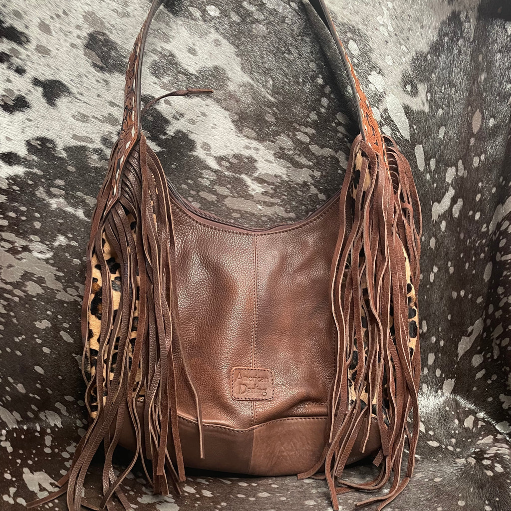 American Darling Hair on Hide Leopard Print Hobo Bag