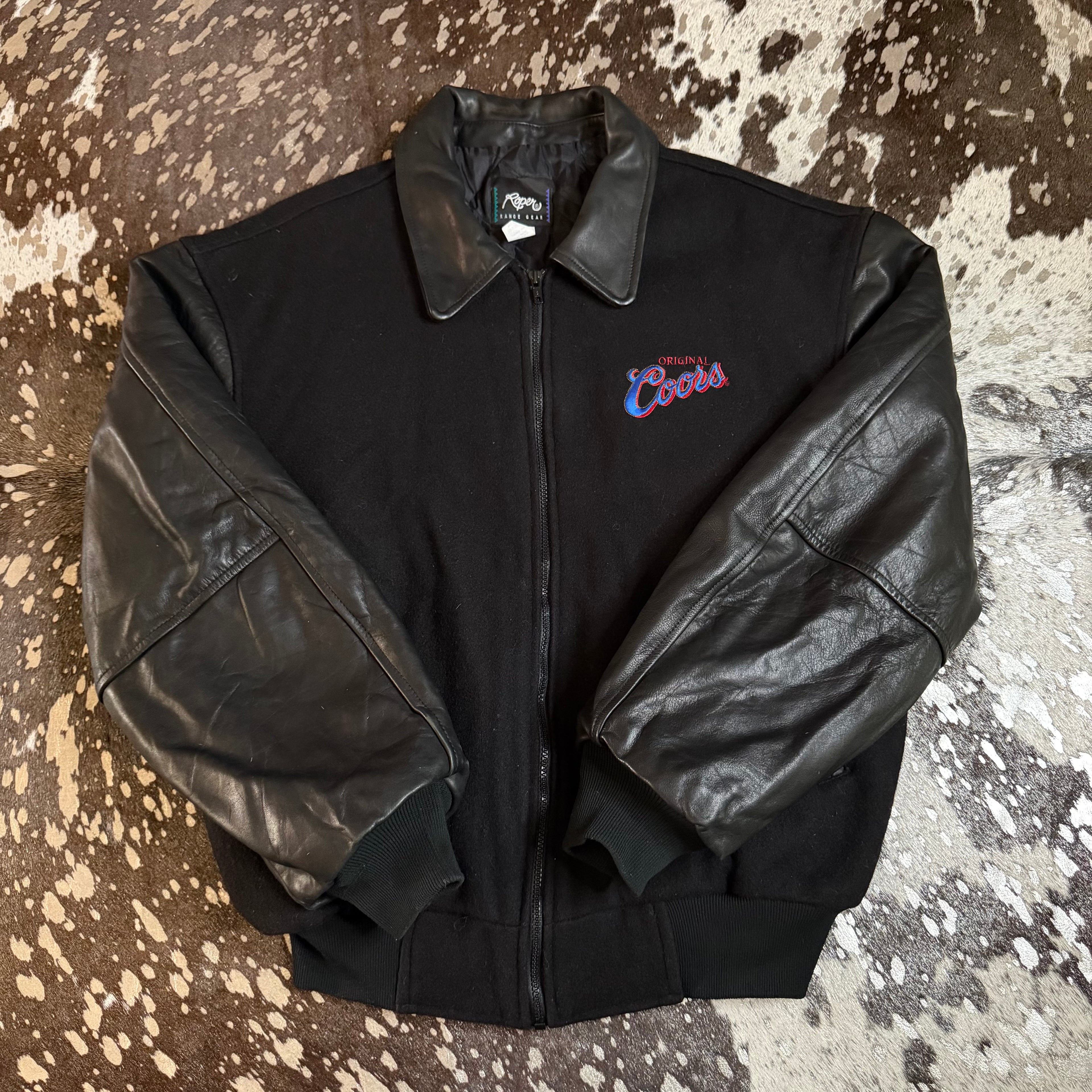 XLarge Vintage Original Coors Wool & Leather Jacket