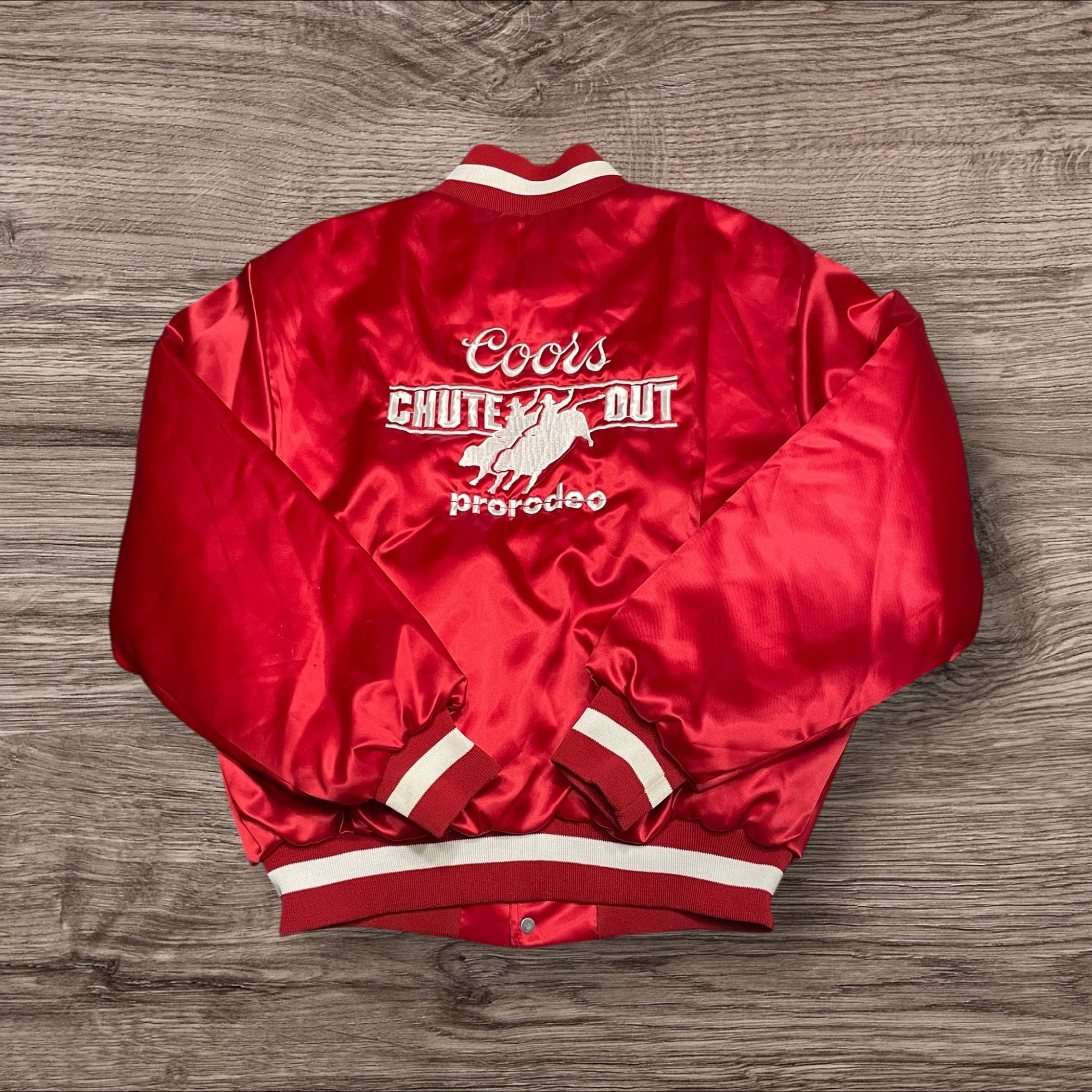 Large Vintage Coors Chute Out Pro Rodeo Satin Bomber