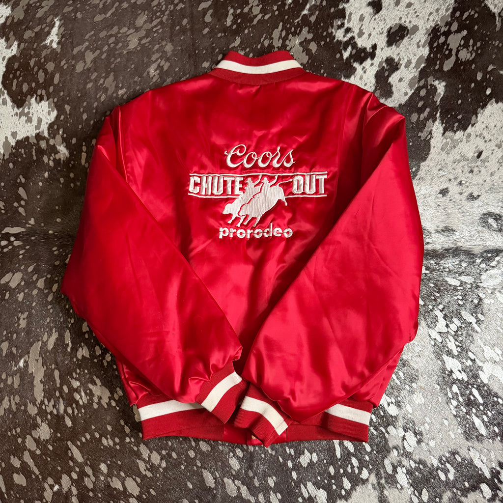 Large Vintage Coors Chute Out Pro Rodeo Satin Jacket