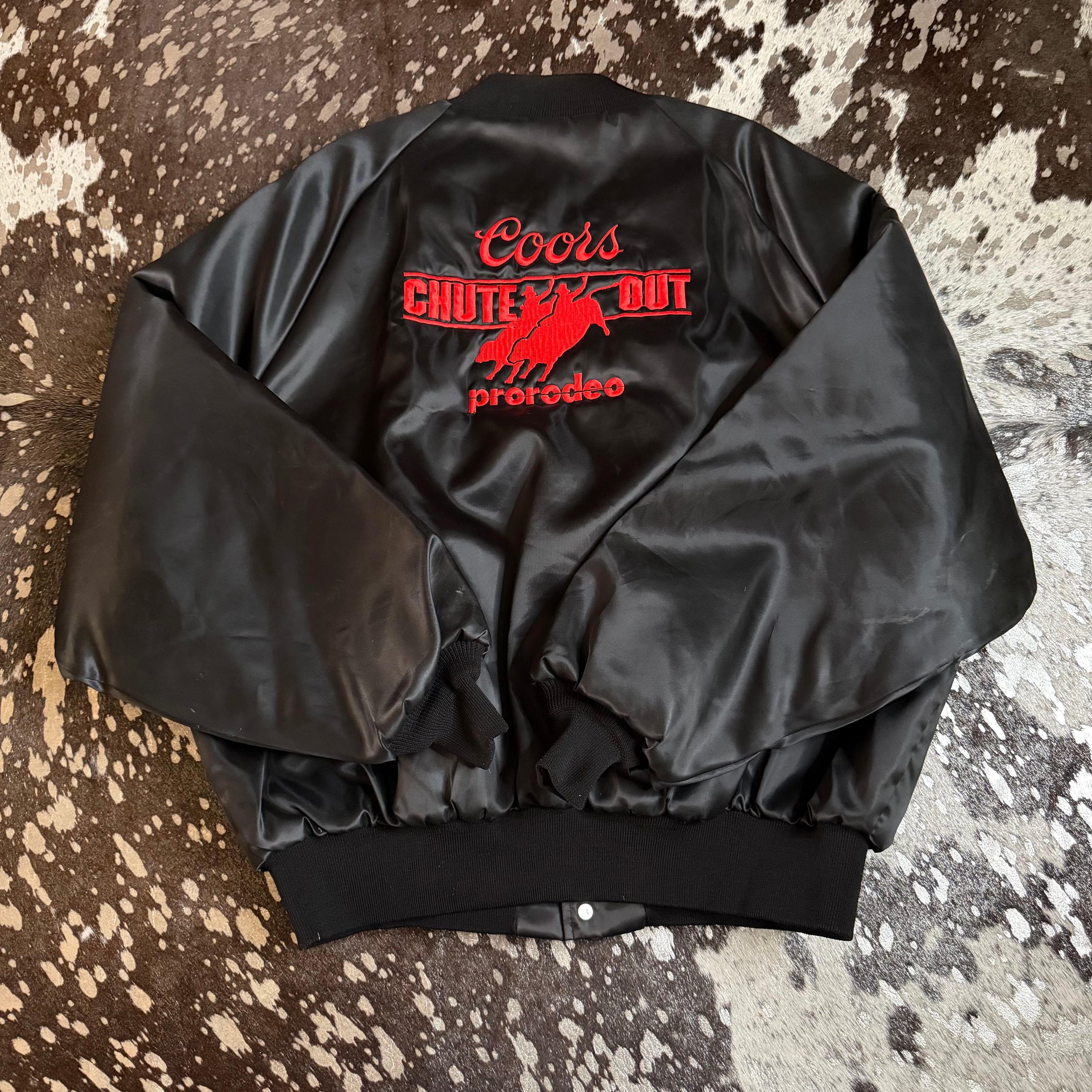 2XLarge Vintage Coors Chute Out Pro Rodeo Black Satin Jacket