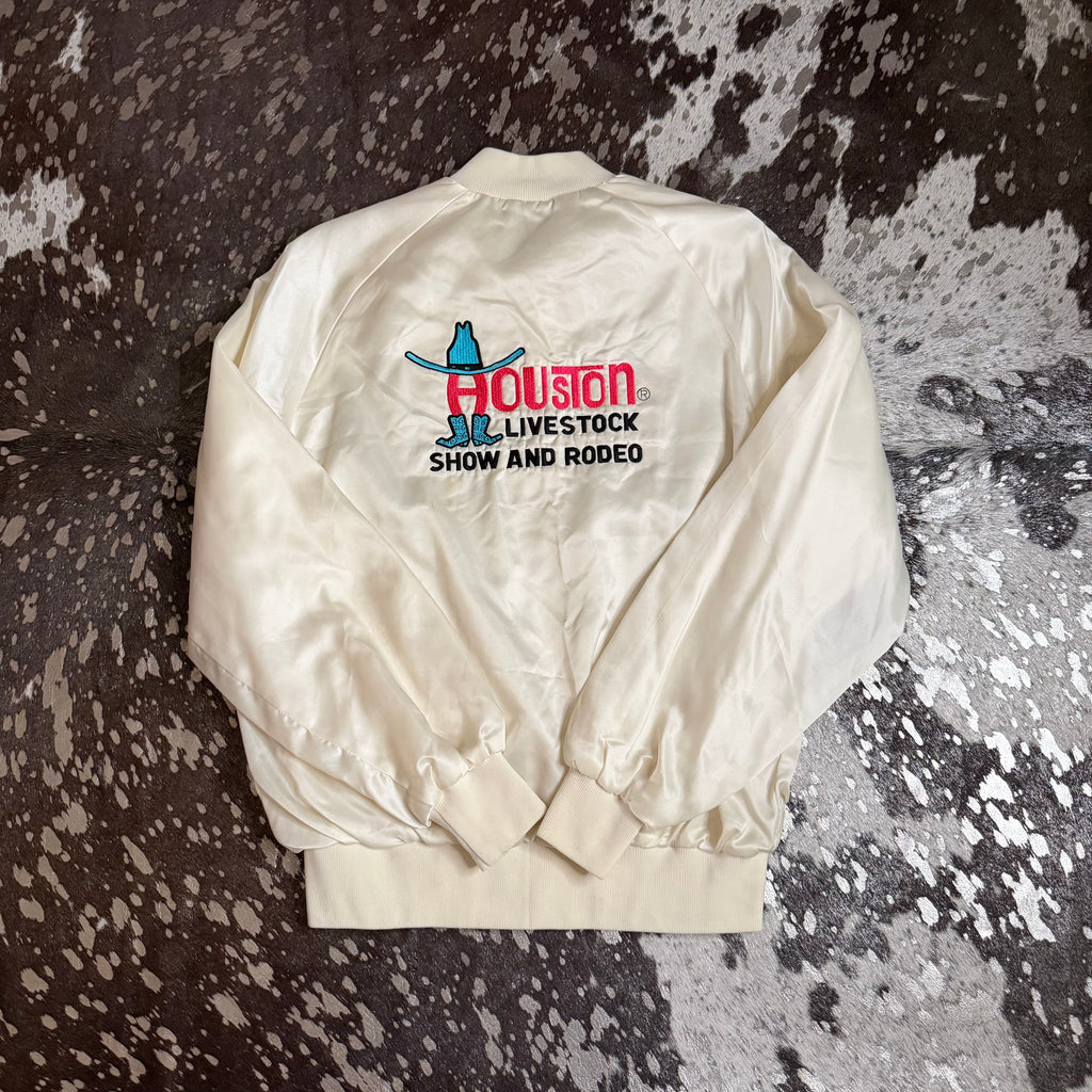 Medium Vintage Houston Livestock Show & Rodeo White Nylon Jacket