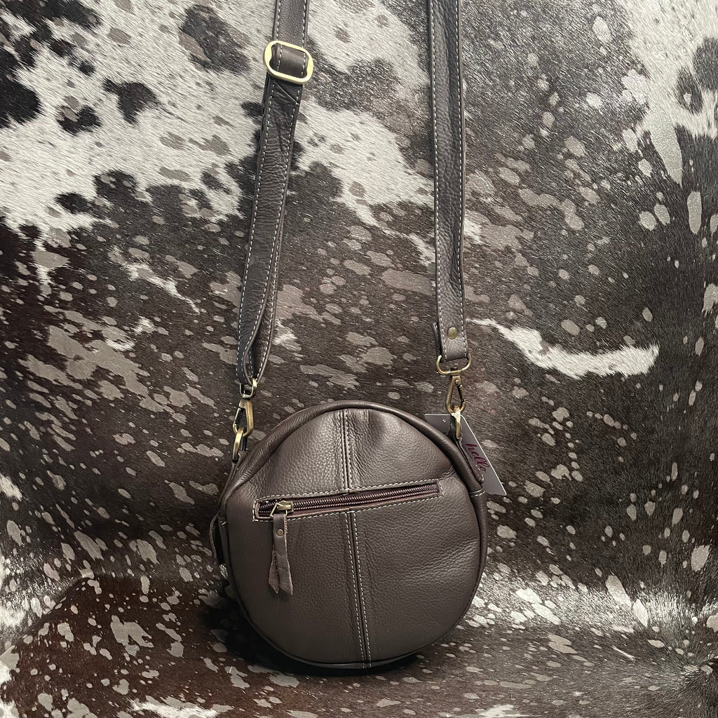 Round Leather Cowhide Crossbody Purse