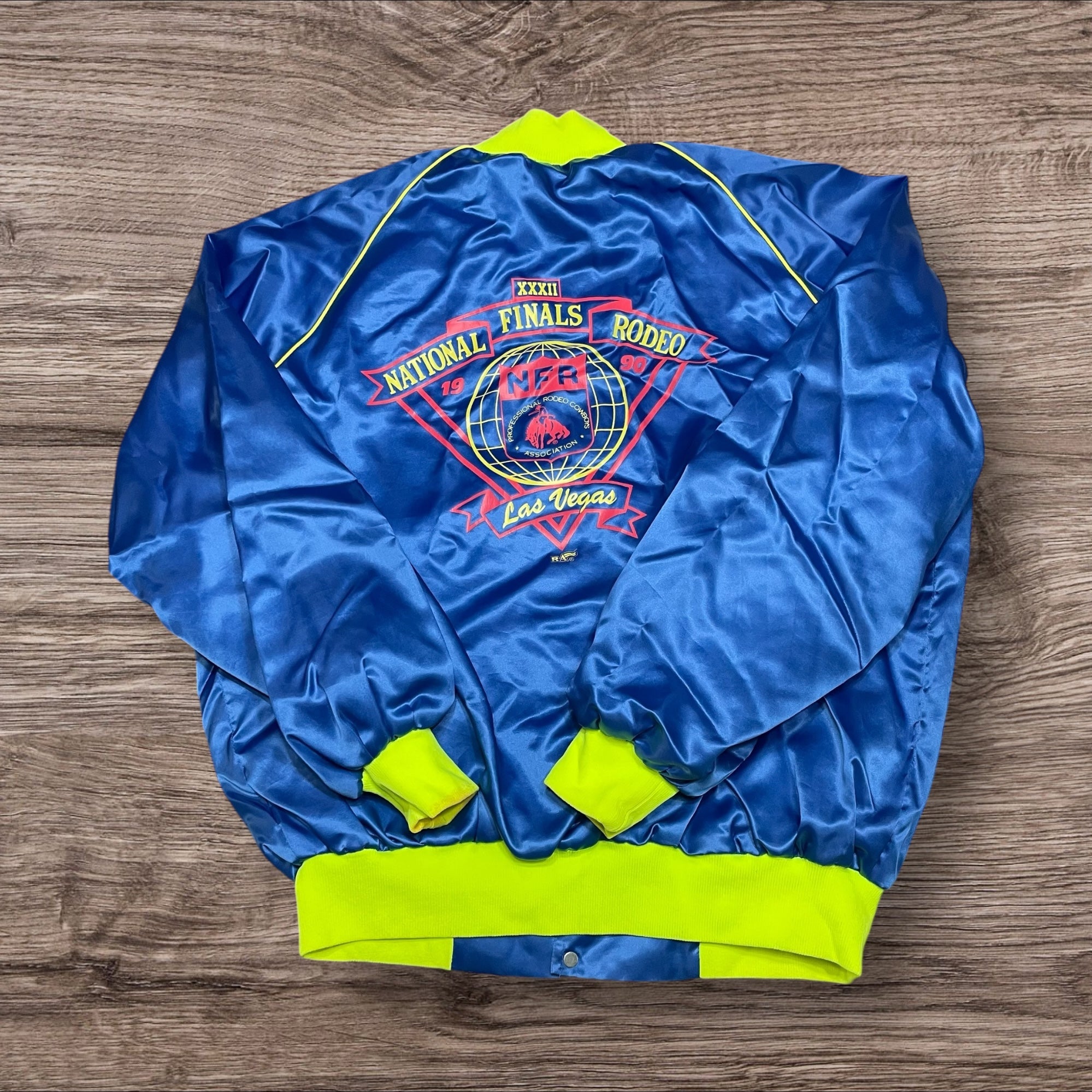 2XLarge Vintage 1990 NFR Blue Satin Bomber