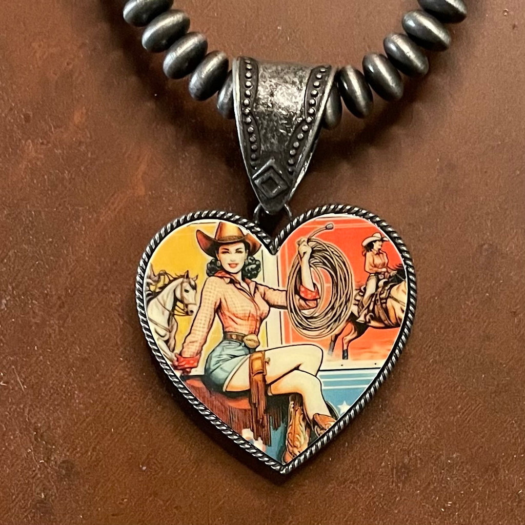 Vintage Cowgirl Pendant Necklace
