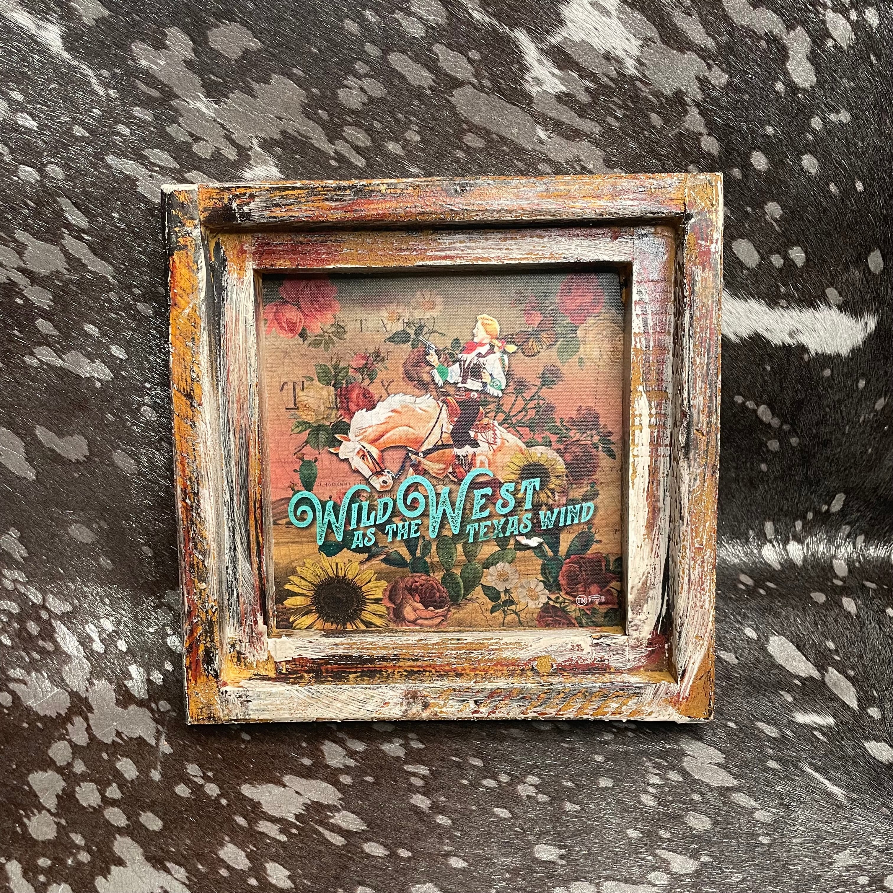 "Wild as the West Texas Wind" Cowgirl Square Framed Canvas