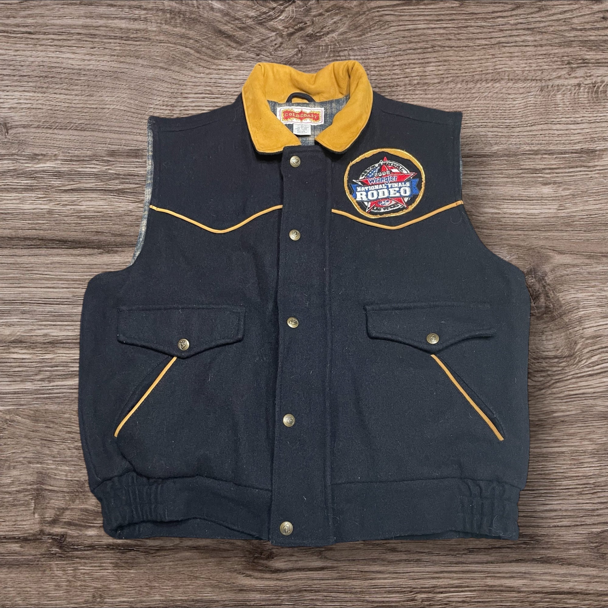 Large Vintage 2005 NFR Gold Coast Wool & Leather Vest