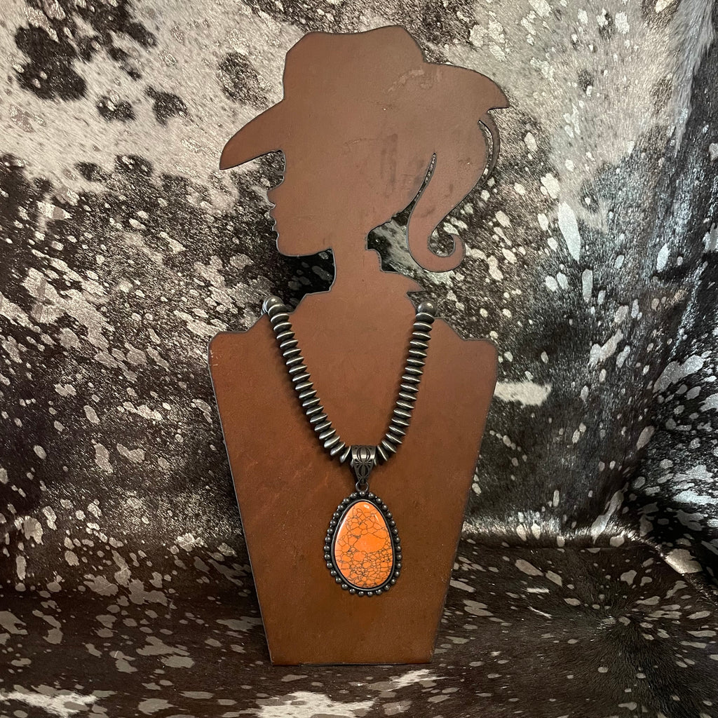 Orange Teardrop Pendant Necklace