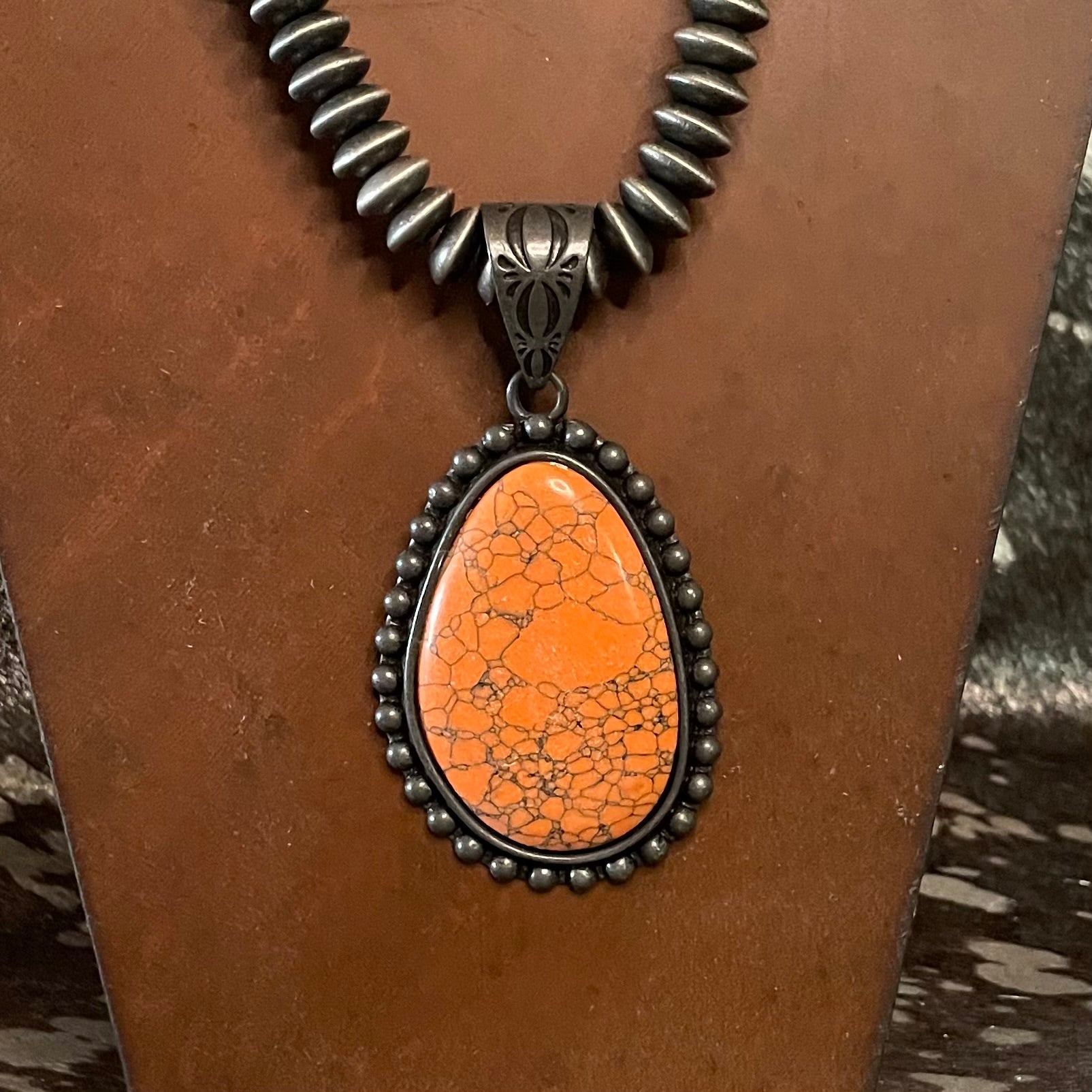 Orange Teardrop Pendant Necklace