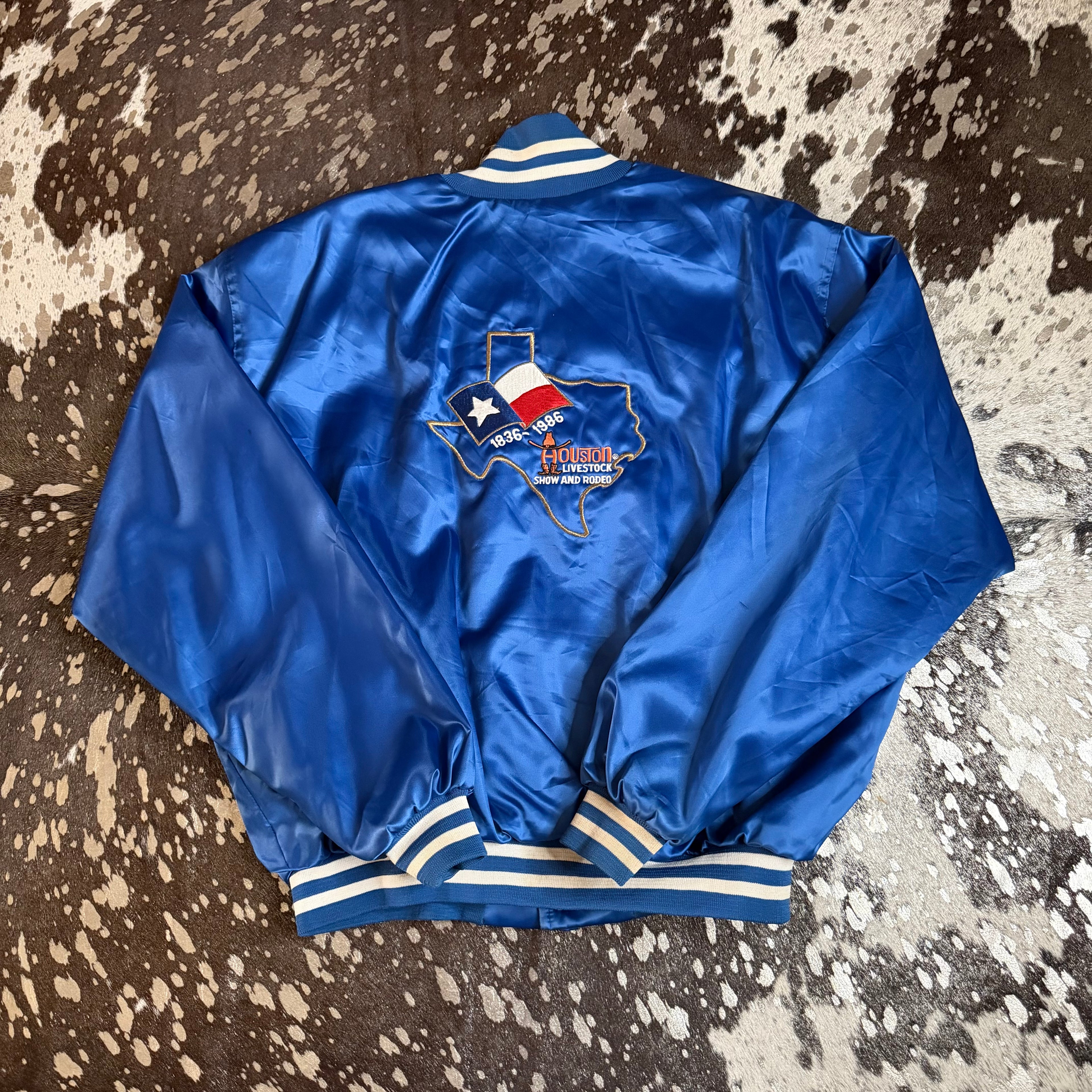 XLarge Vintage Houston Livestock Show and Rodeo Blue Satin Jacket