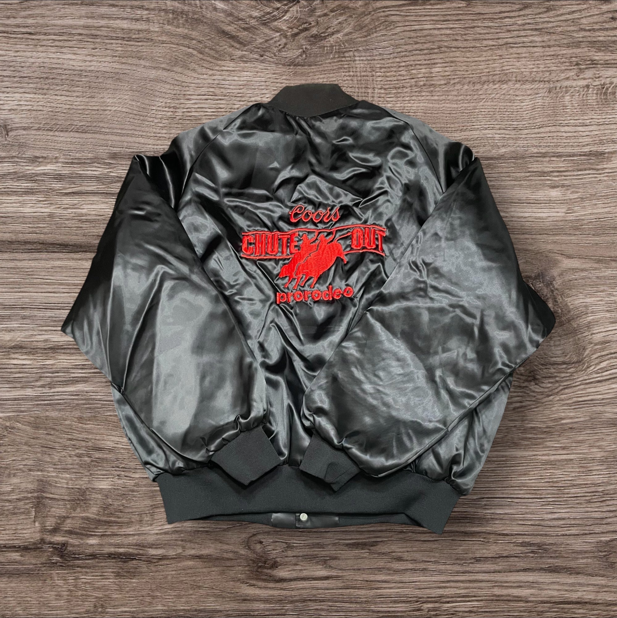 XLarge Vintage Coors Chute Out Pro Rodeo Black Satin Bomber