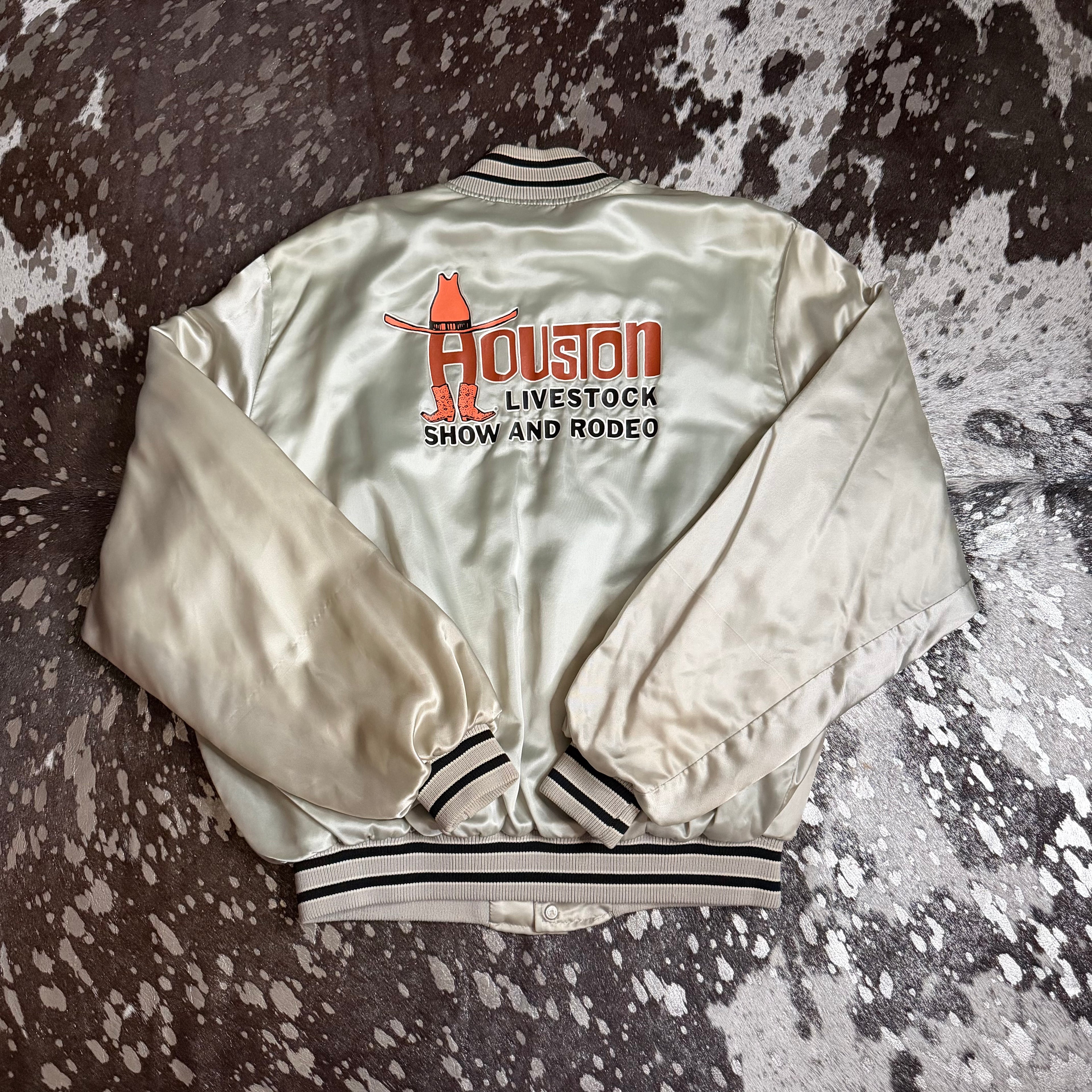 Large Vintage Houston Livestock Show & Rodeo Silver Nylon Jacket
