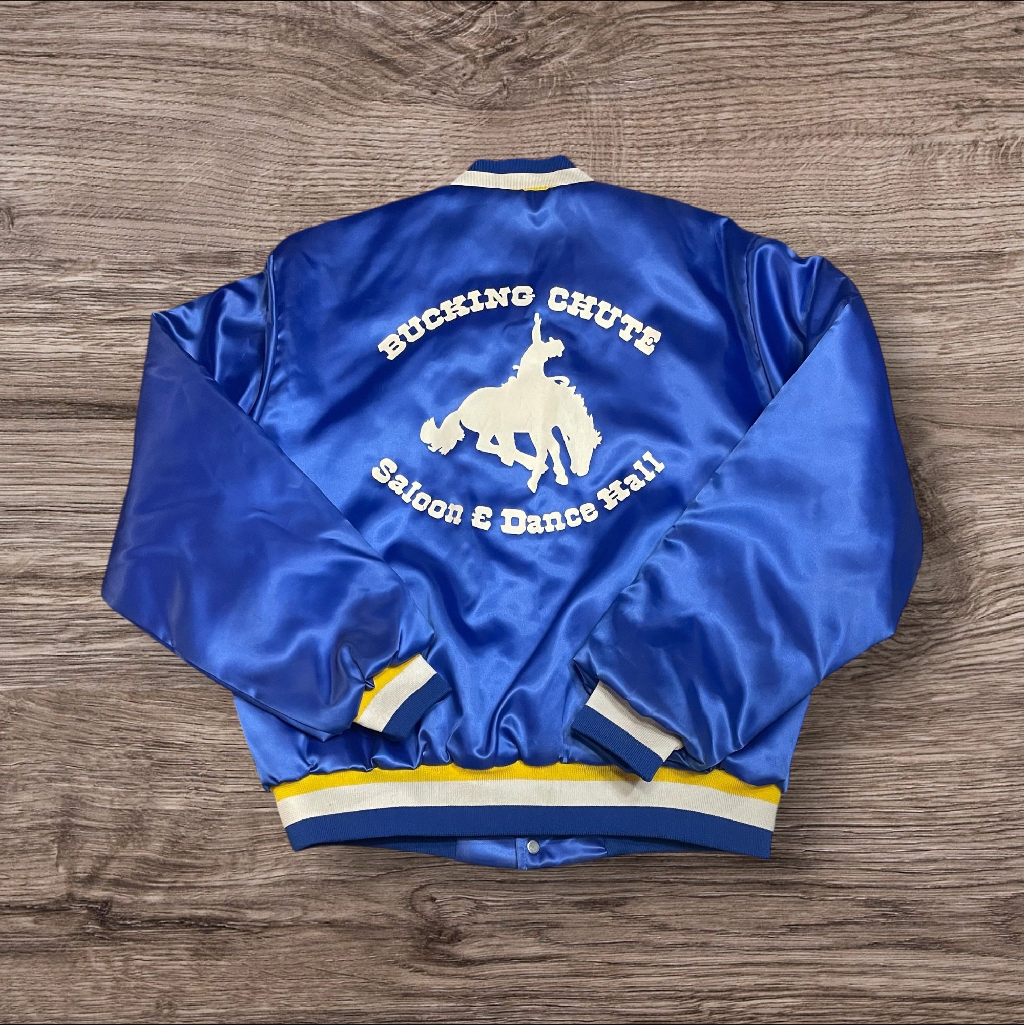 Medium Vintage Bucking Chute Saloon Blue Satin Bomber
