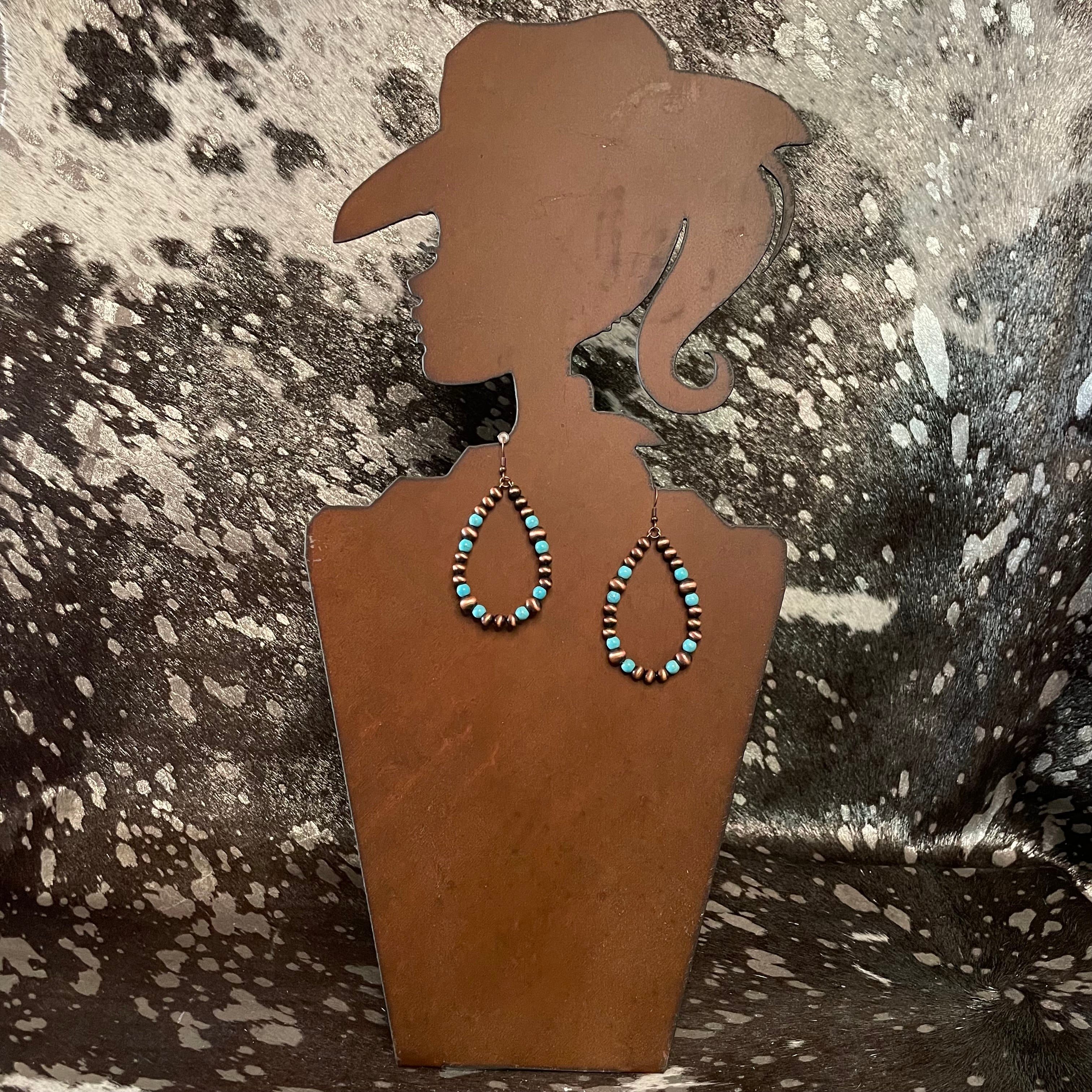 Copper-Tone Navajo Pearl and Turquoise Beaded Teardrop Earrings