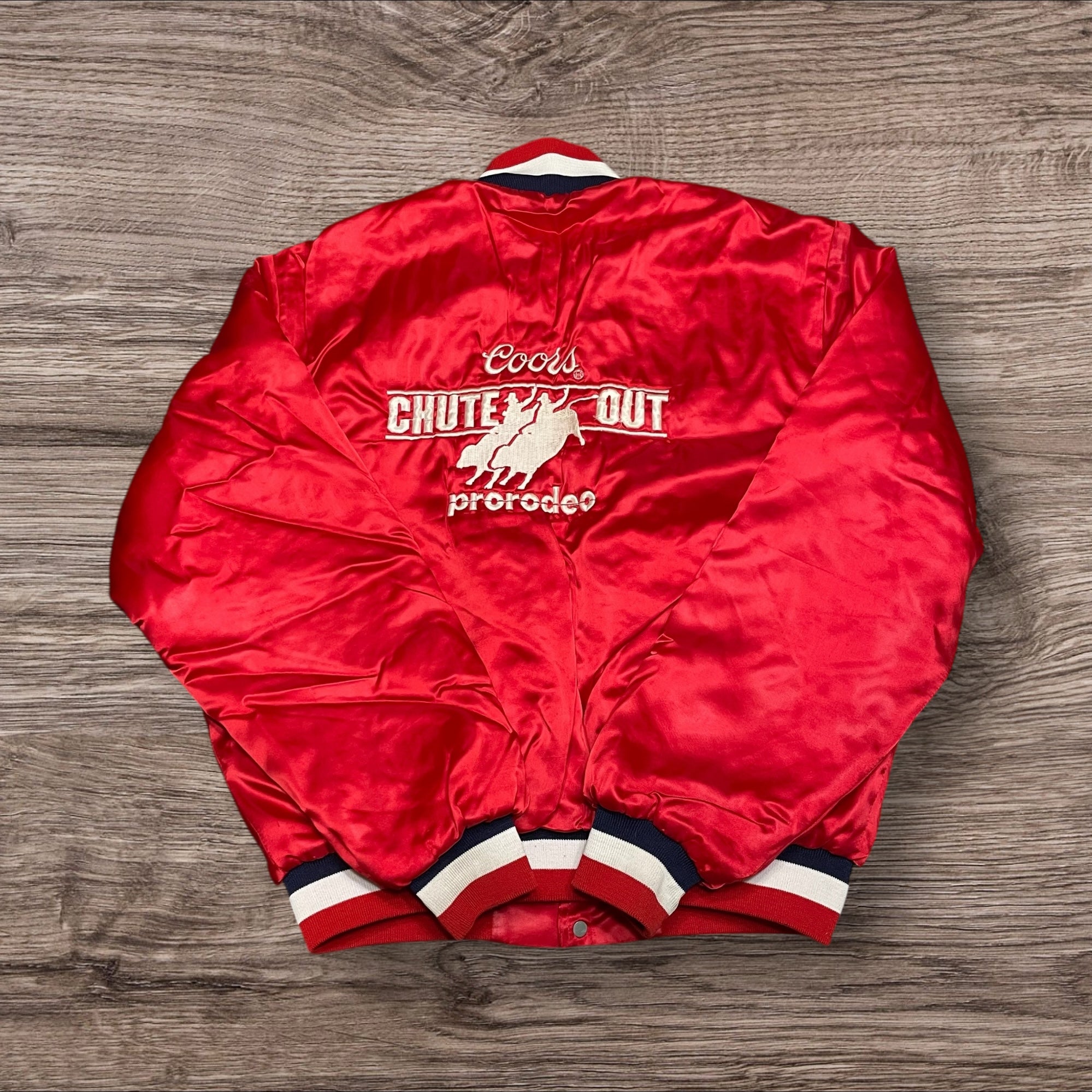 Large Vintage Coors Chute Out Pro Rodeo Satin Bomber
