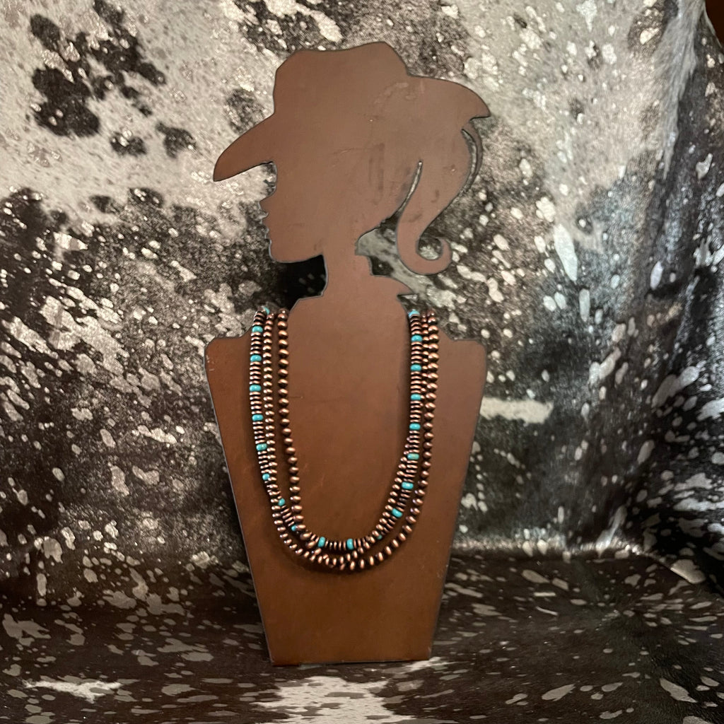 31" Faux Copper Navajo and Turquoise Beaded 3-Strand Necklace