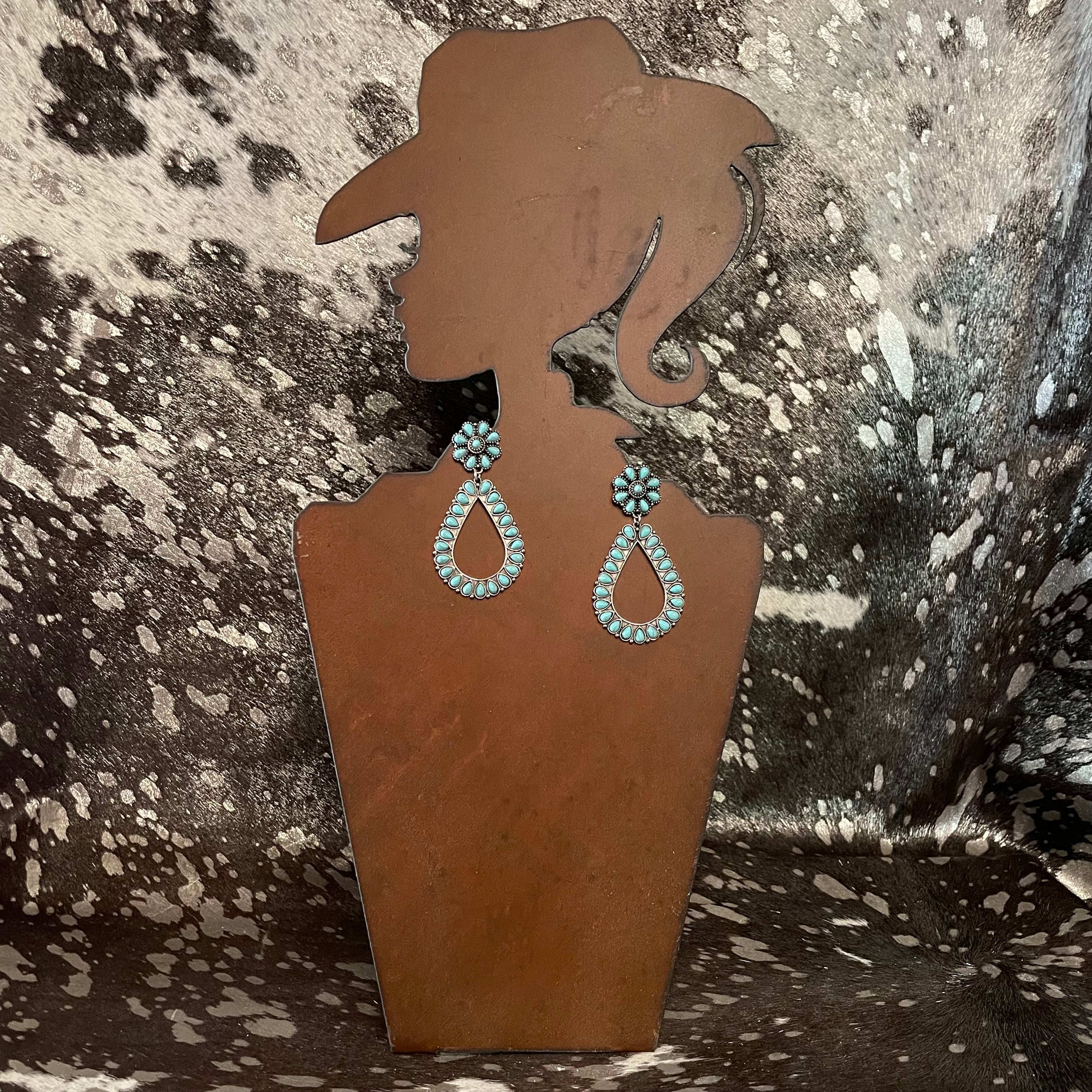 FAUX Turquoise Floral Concho Teardrop Earrings