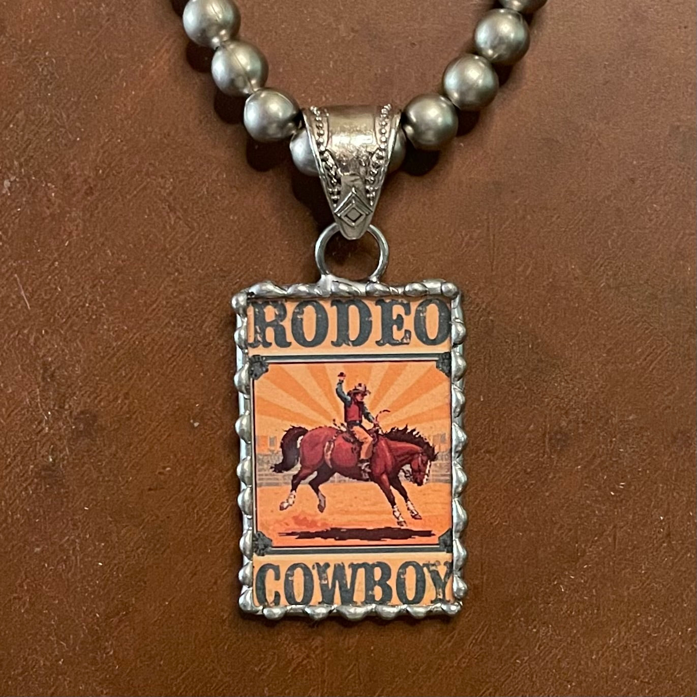 Vintage Rodeo Cowboy Pendant Necklace