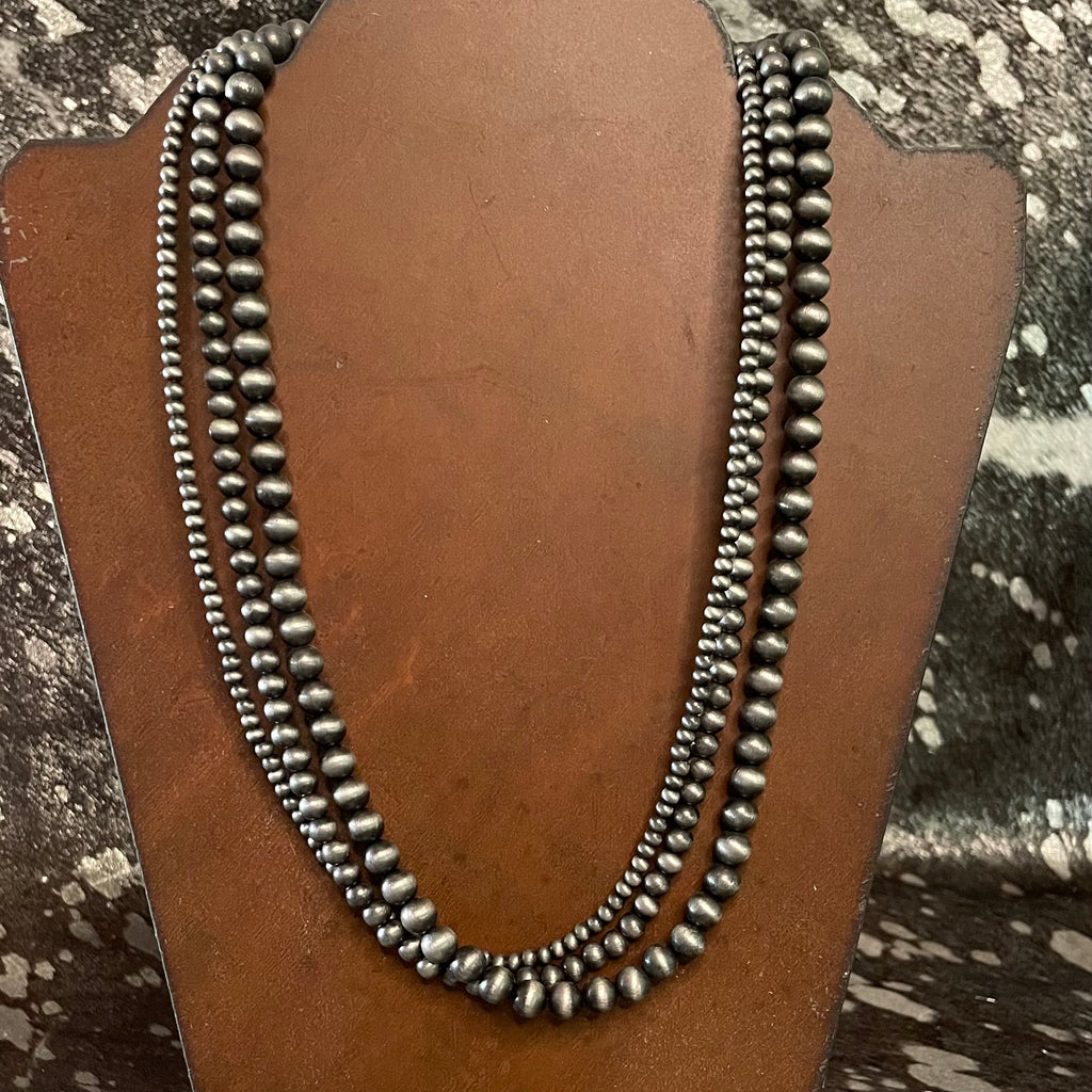 24" Tri-Layered Silver-Tone Navajo Bead Necklace