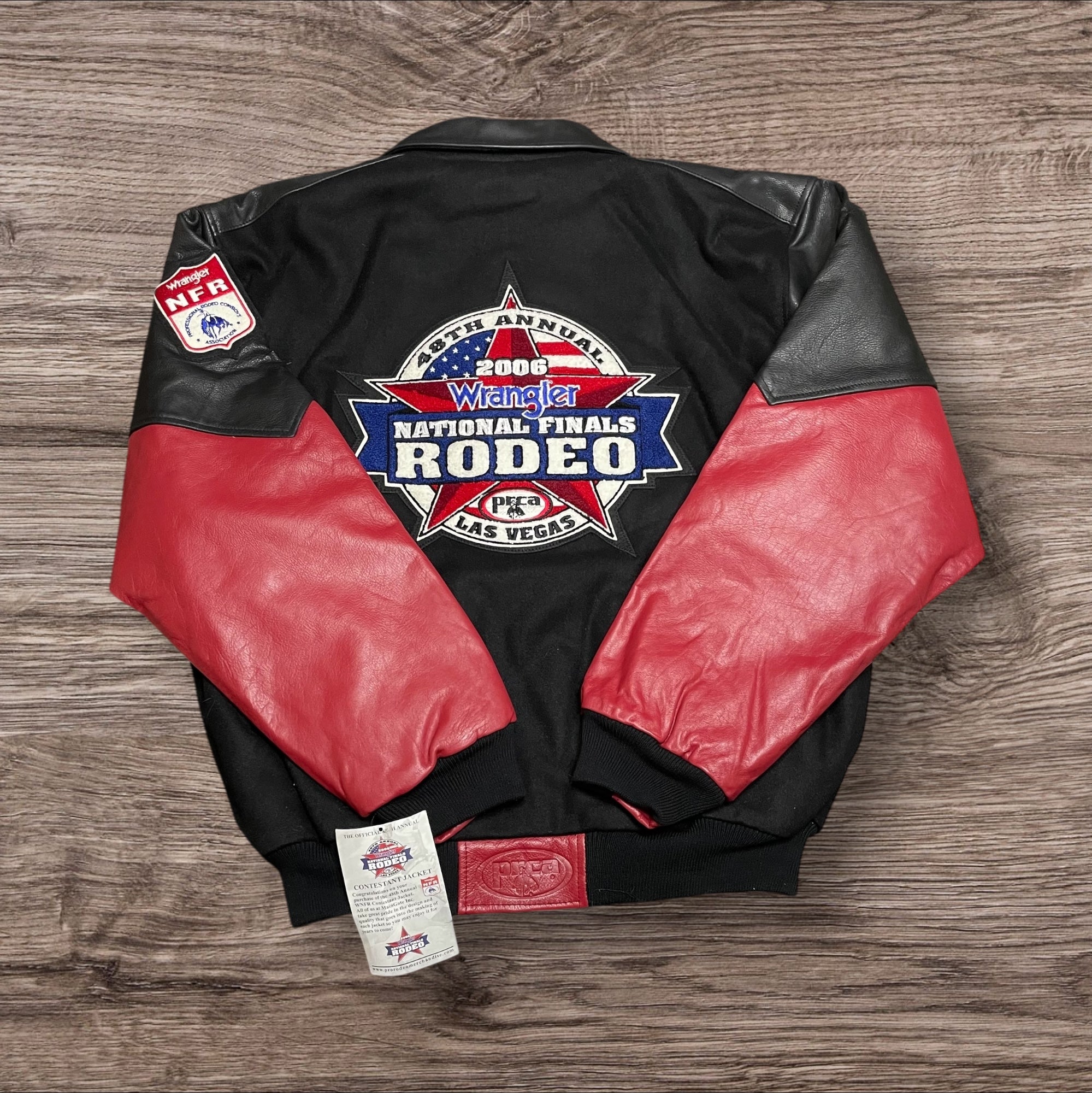 Large NWT Vintage 2006 Wool & Leather NFR Official Contestant Jacket