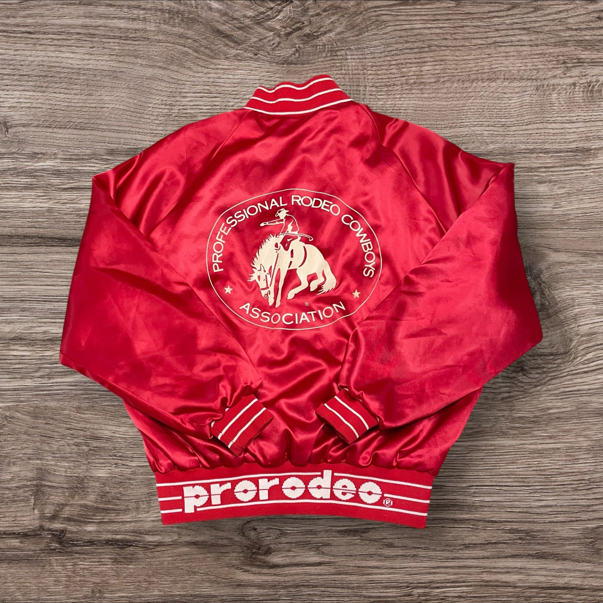 Large Vintage PRCA Red Satin Bomber