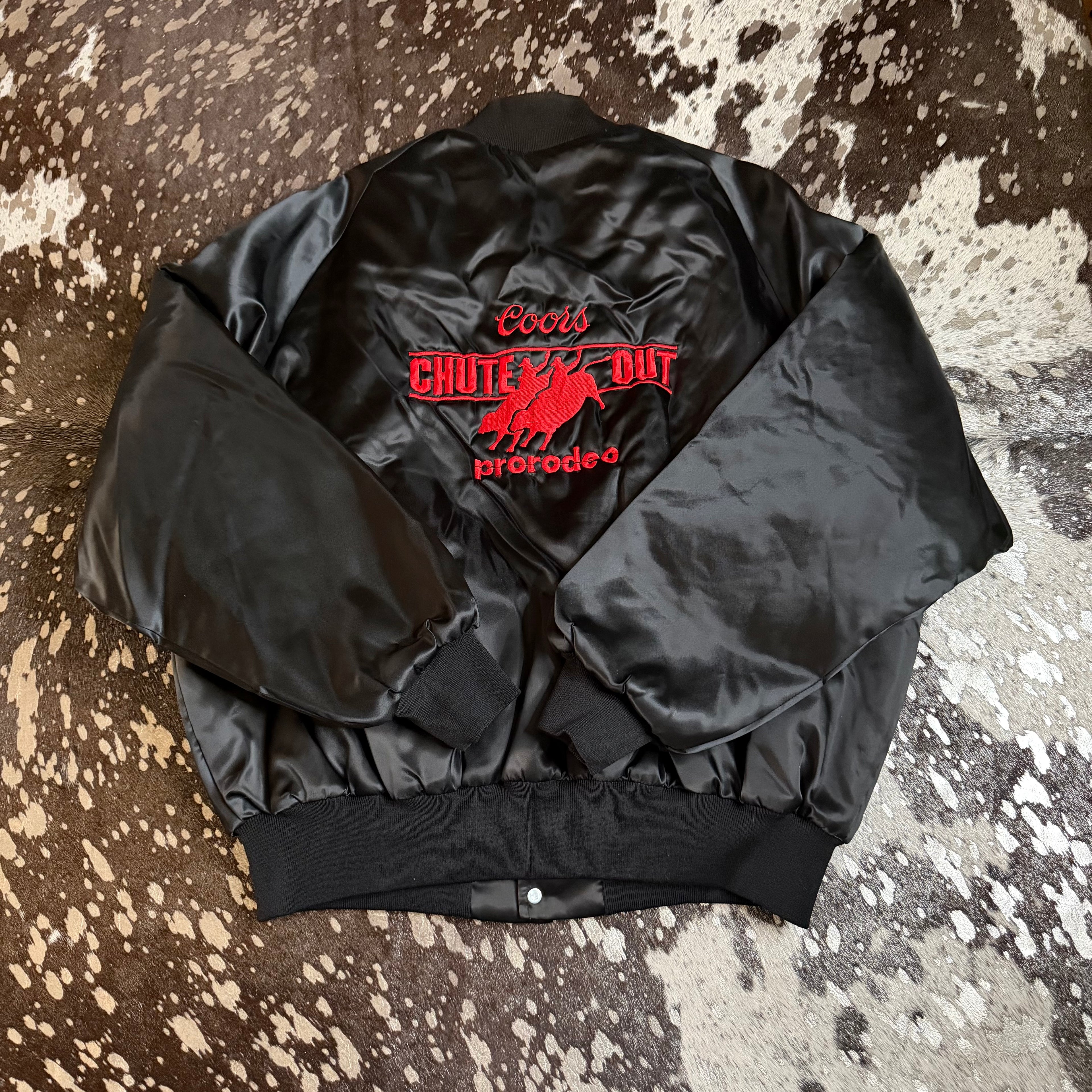 XLarge Vintage Coors Chute Out Pro Rodeo Black Satin Jacket