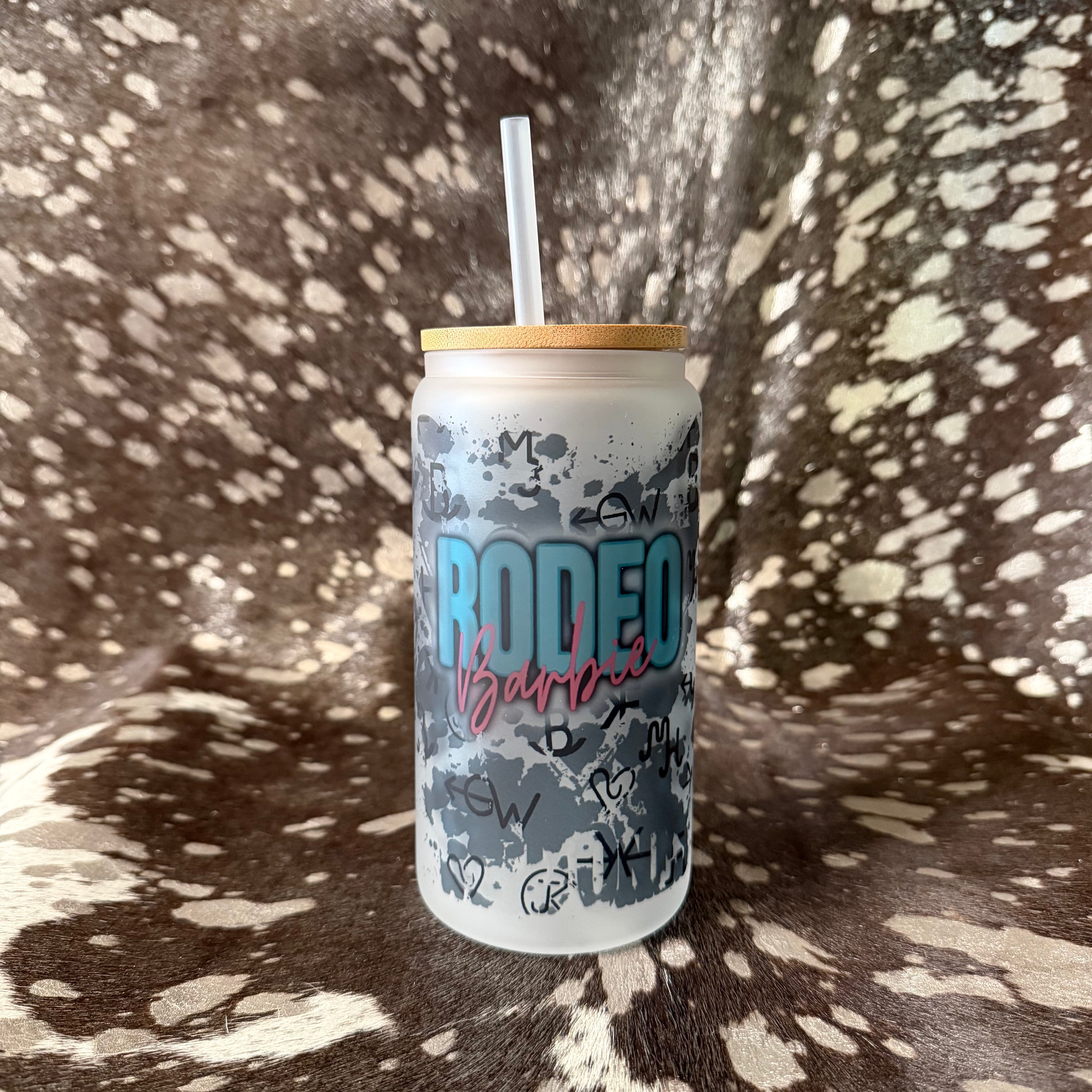 "Rodeo Barbie" 16 oz Frosted Glass Western Tumbler