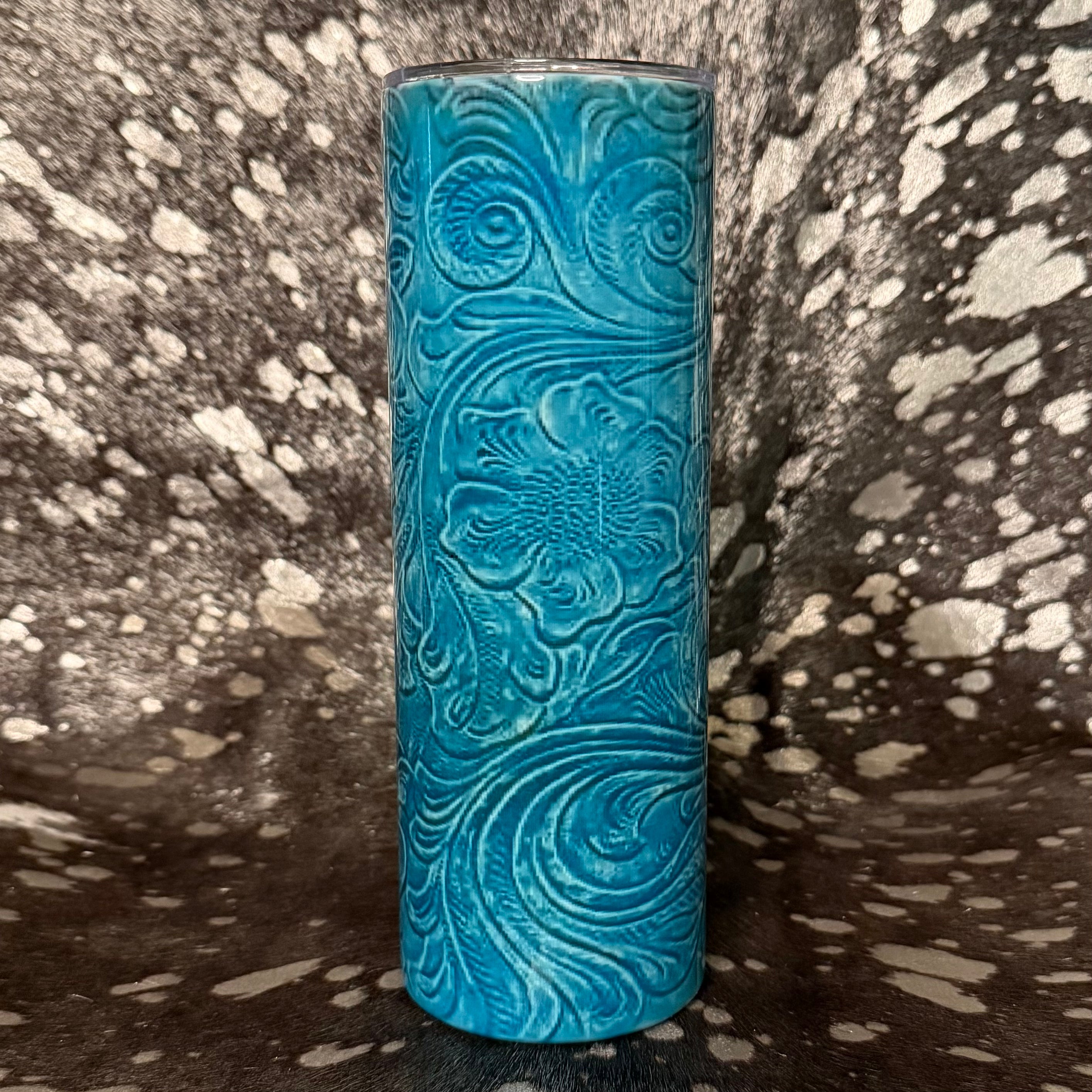 "Turquoise Tooled Leather" 20 oz Stainless Steel Western Tumbler