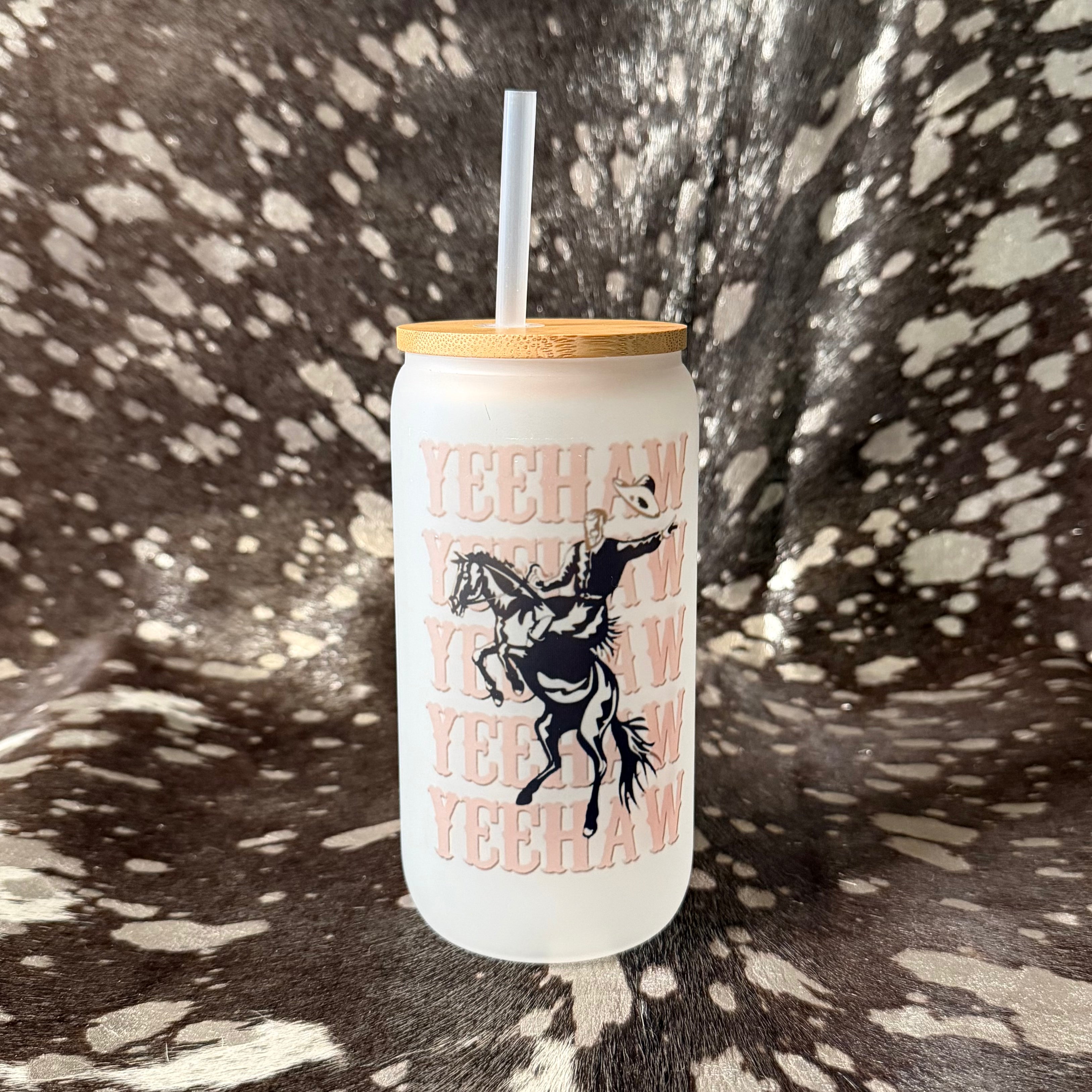 "Yeehaw" 16 oz Frosted Glass Western Tumbler