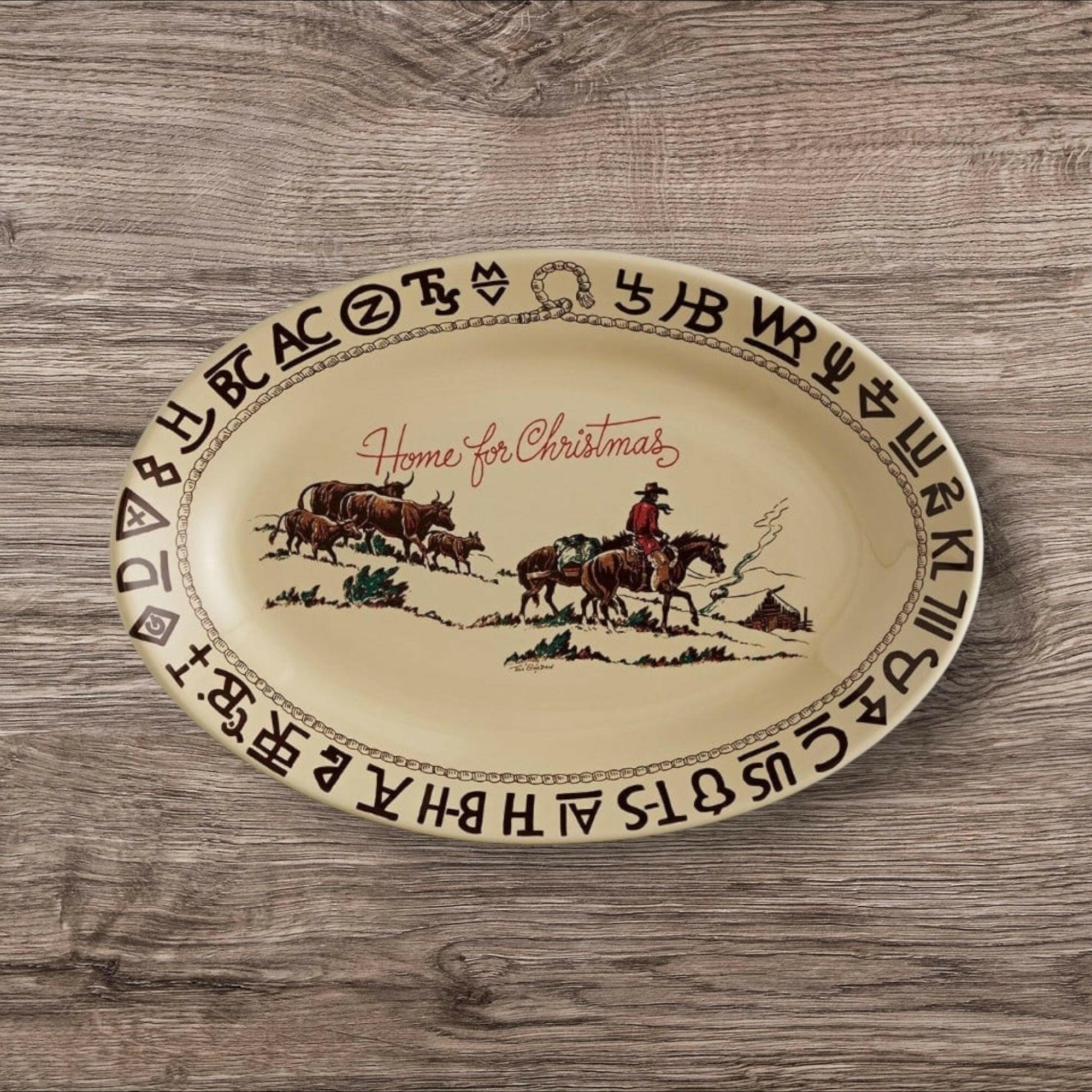 True West Christmas Pattern 16" Large Oval Platter